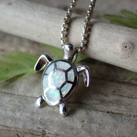 Sterling Silver White Fire Opal Turtle Charm