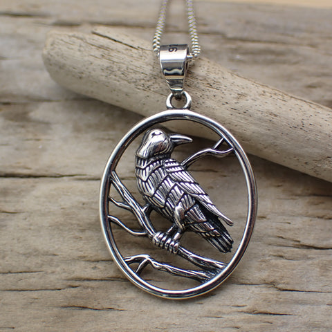 Sterling Silver Raven On A Branch Charm