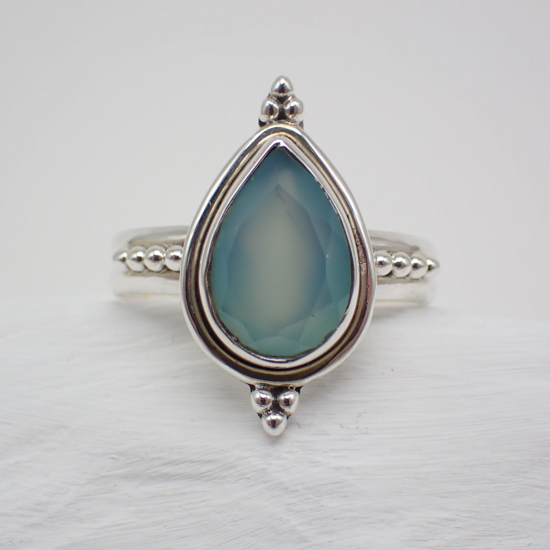 Aqua Chalcedony Sterling Silver Ring - Size 9