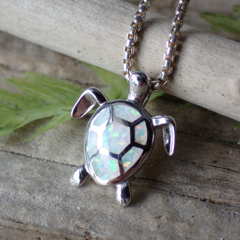 Sterling Silver White Fire Opal Turtle Charm
