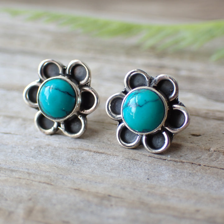 Sterling Silver Turquoise Flower Stud Earrings