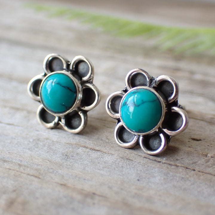 Sterling Silver Turquoise Flower Stud Earrings