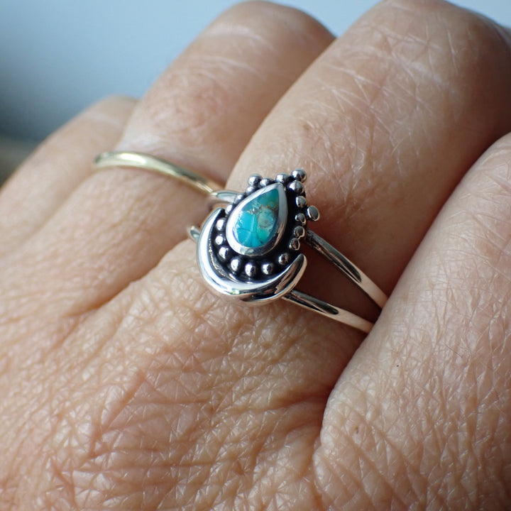 Sterling Silver Turquoise Moon Ring