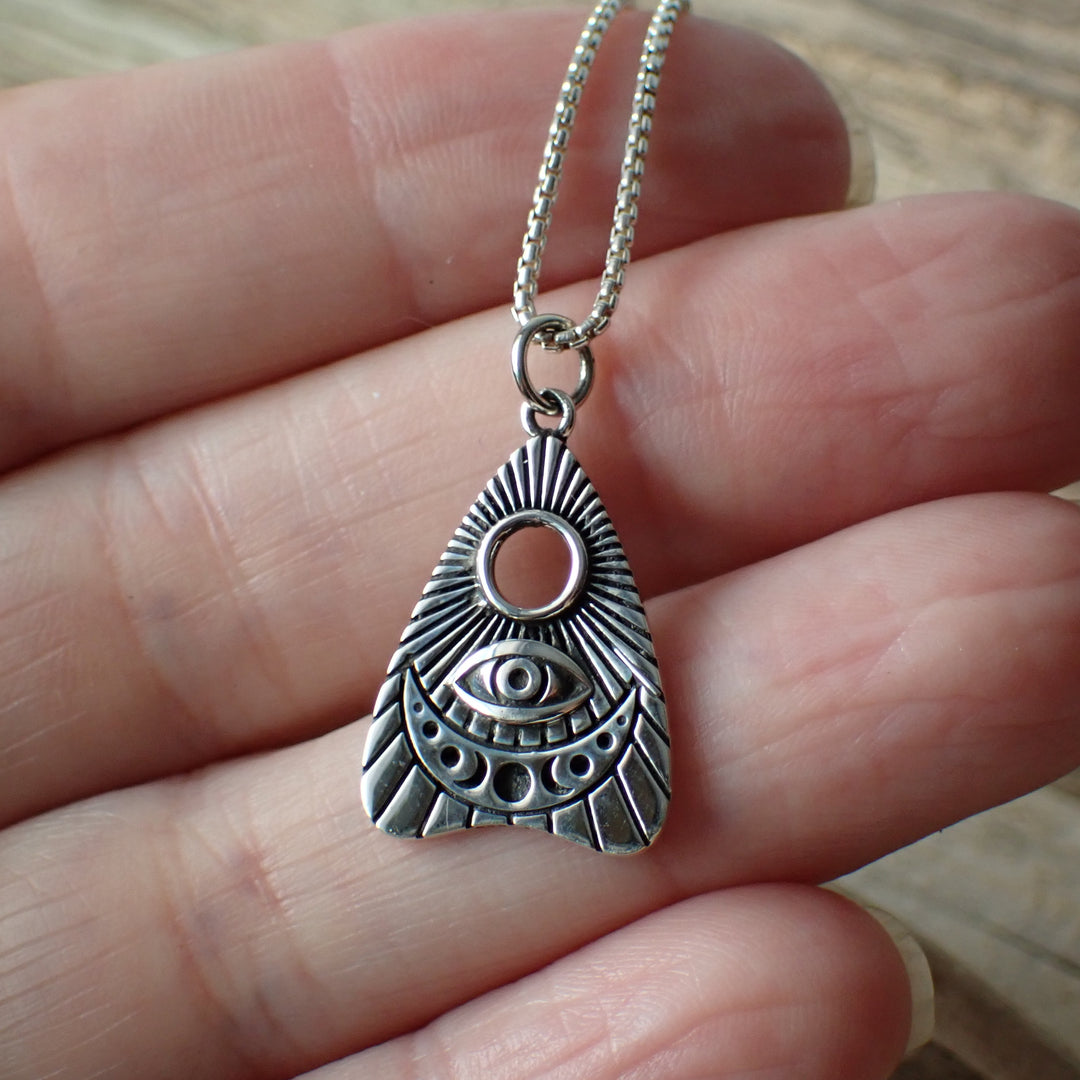 ♻️Recycled Sterling Silver Moon Phase Ouija Planchette Necklace