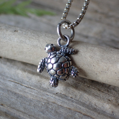 ♻️ Recycled Sterling Silver Mini Baby Sea Turtle Charm Necklace