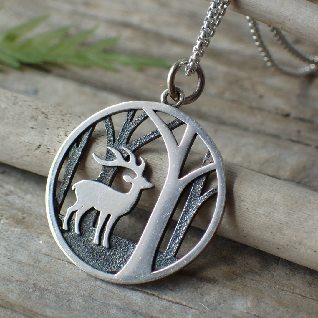 Sterling Silver Deer In The Trees Charm
