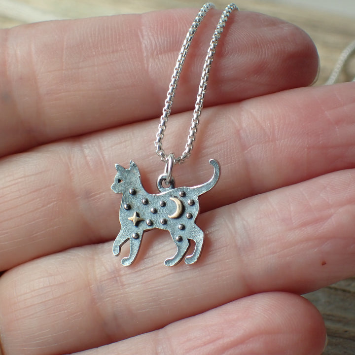 ♻️Recycled Sterling Silver Mixed Metal Celestial Cat Necklace