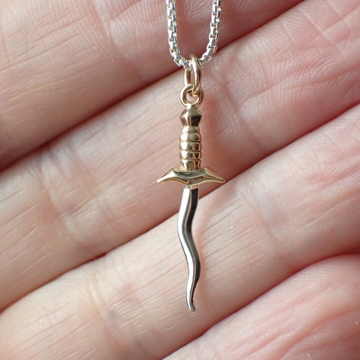 ♻️ Recycled Sterling Silver Dagger with Bronze Handle Charm Necklace