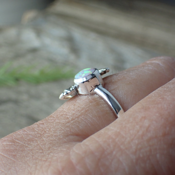 White Opal Moon Sterling Silver Ring