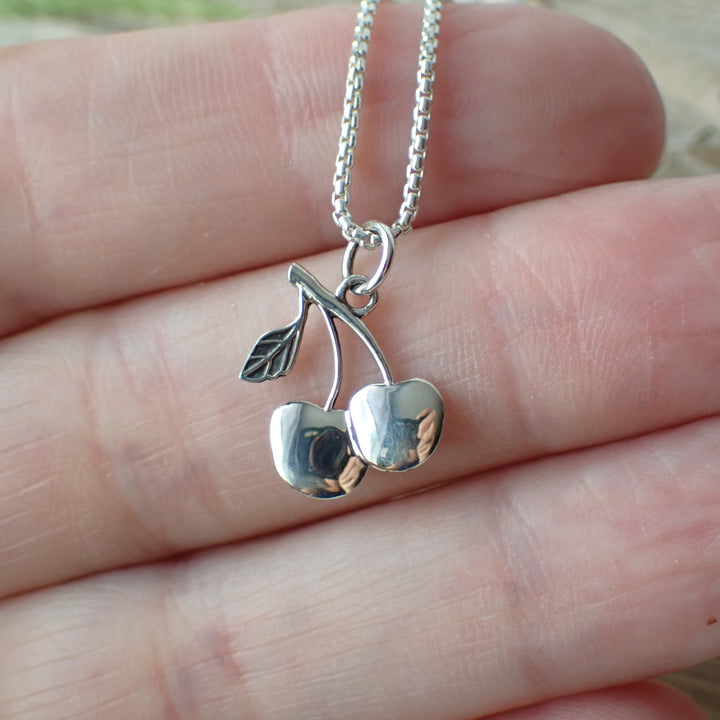 ♻️ Recycled Sterling Silver Cherries Charm Necklace