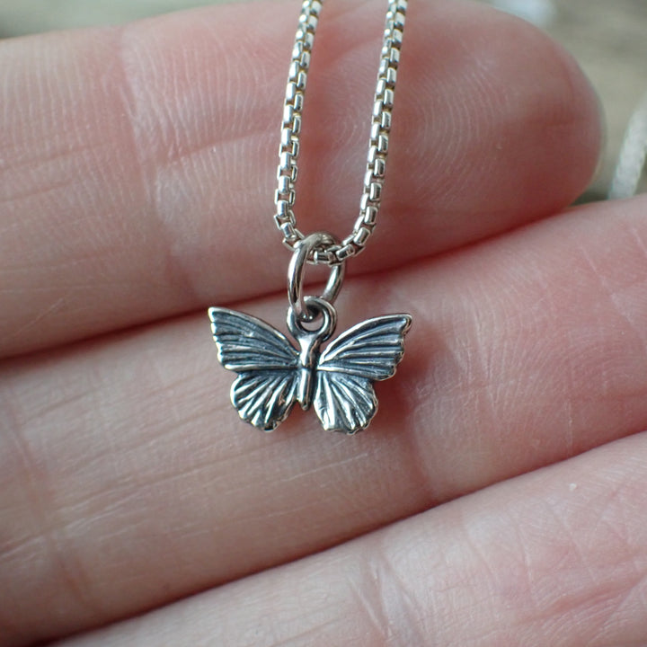 ♻️ Recycled Sterling Silver Tiny Butterfly Charm Necklace