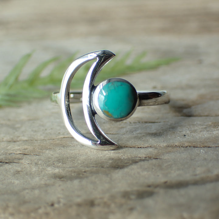 Sterling Silver Turquoise Crescent Moon Ring