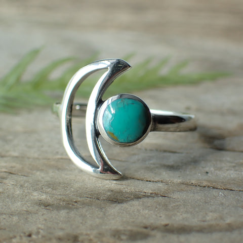Sterling Silver Turquoise Crescent Moon Ring