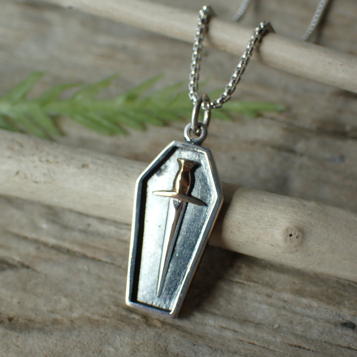 ♻️ Recycled Sterling Silver Coffin & Dagger Charm Necklace