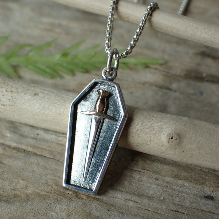 ♻️ Recycled Sterling Silver Coffin & Dagger Charm Necklace