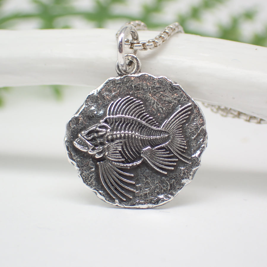 Sterling Silver Angler Fish Fossil Pendant 