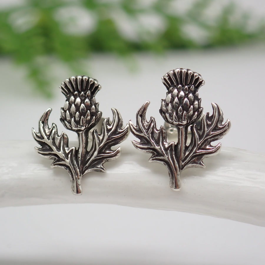 Sterling Silver Dimensional Thistle Post Earrings