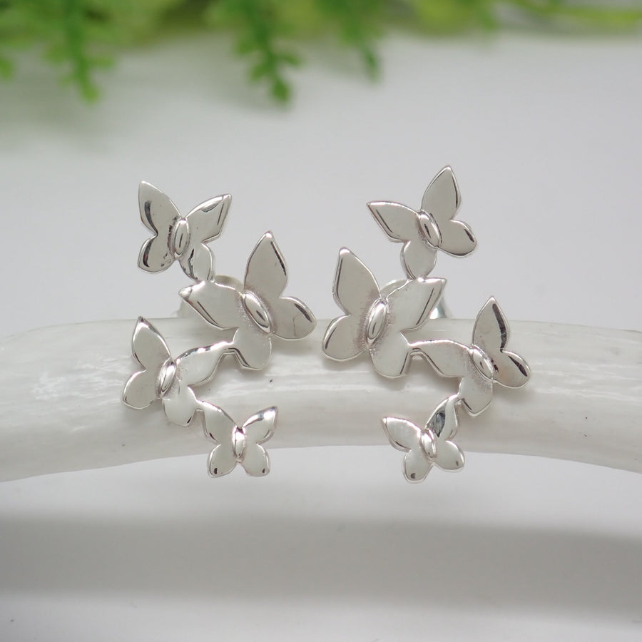 Sterling Silver Butterfly Cluster Post Earrings