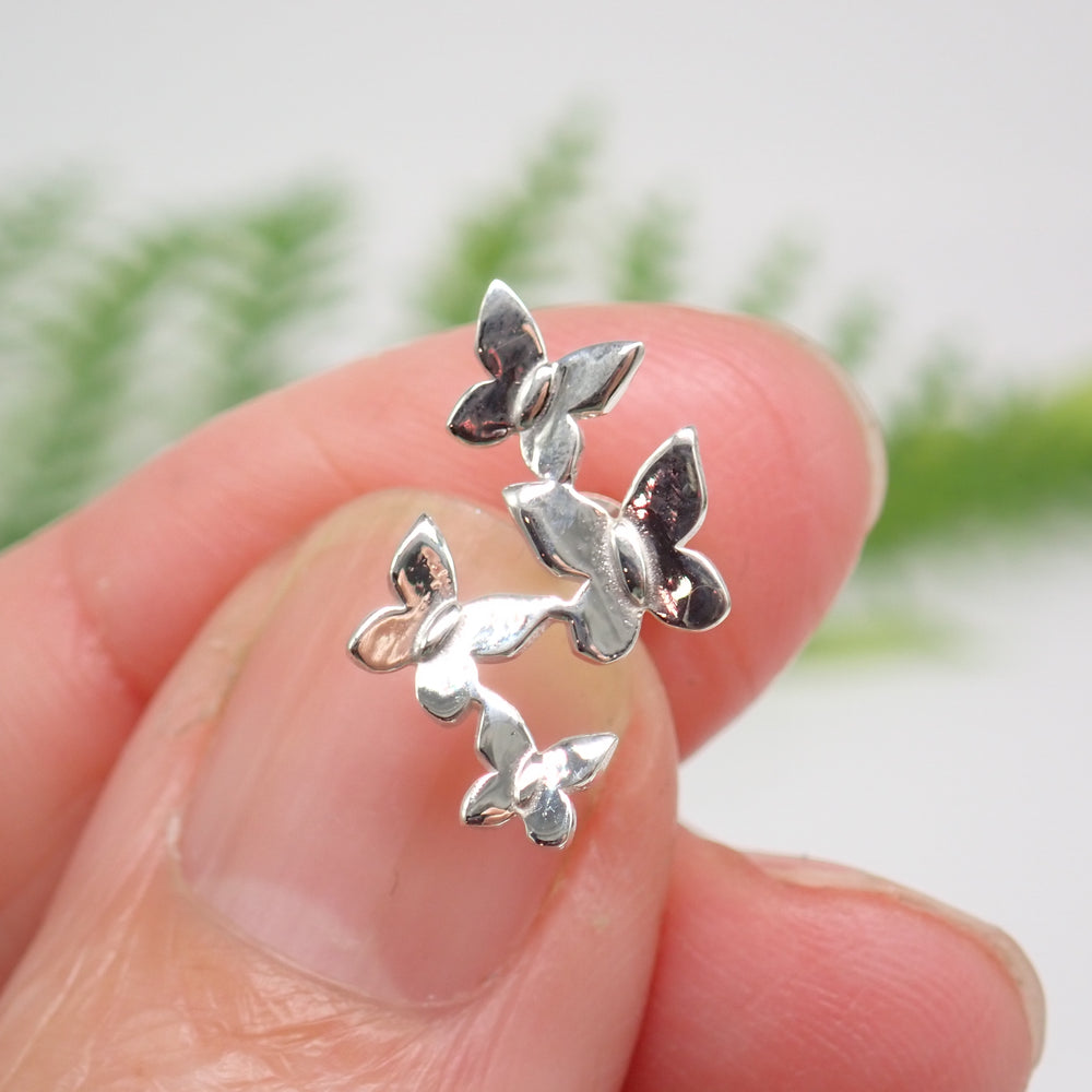 Sterling Silver Butterfly Cluster Post Earrings
