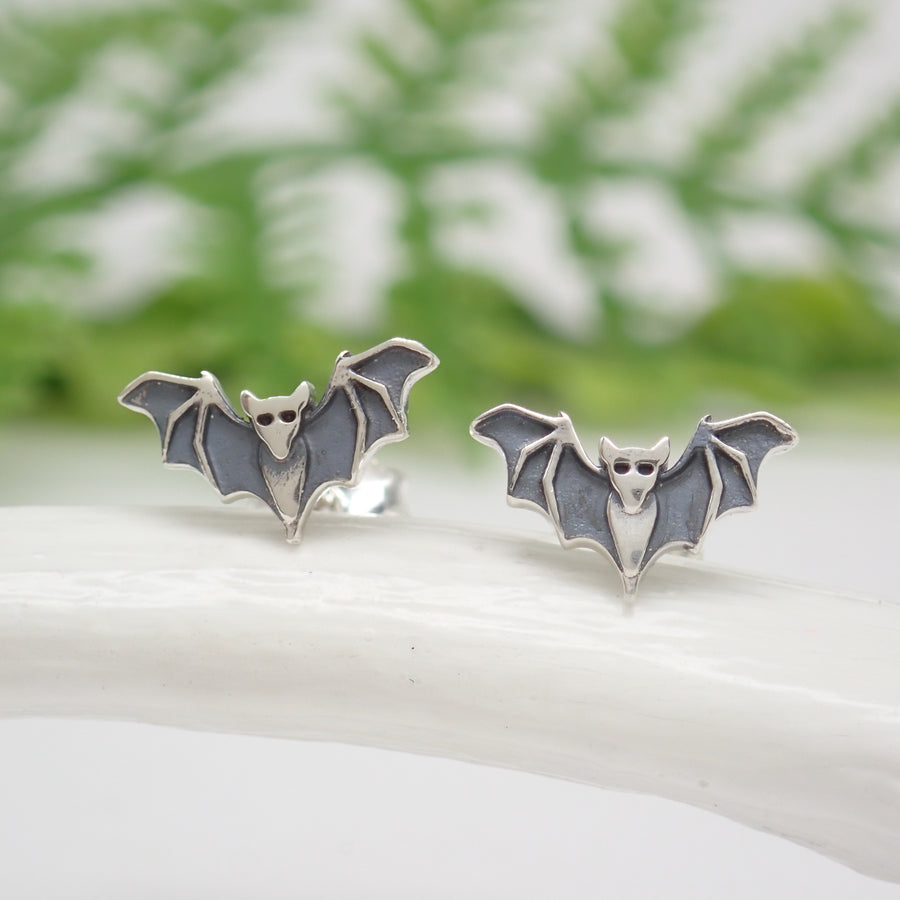sterling silver bat stud post earrings