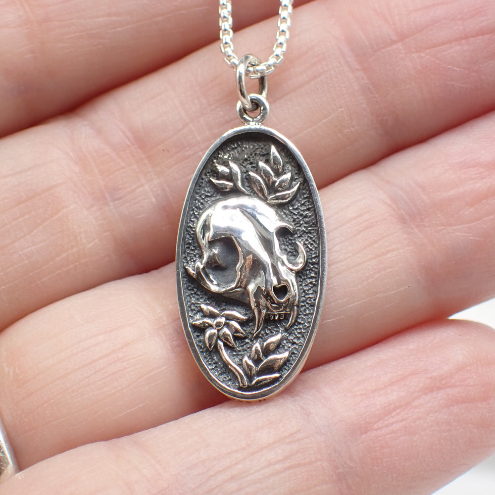 sterling silver floral cat skull charm