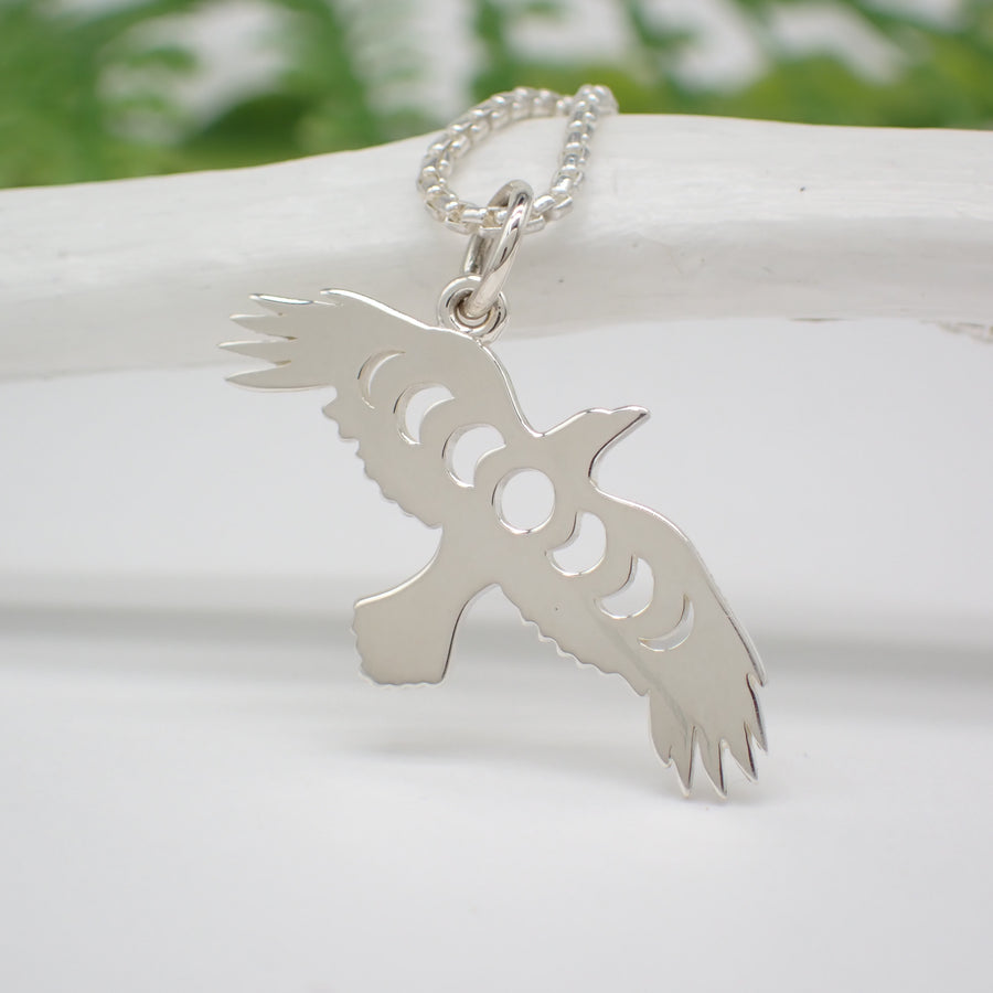 Sterling Silver Moon Phase Raven Charm