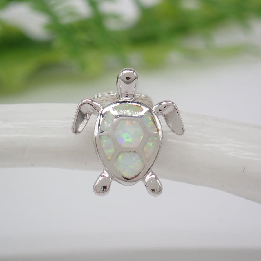 sterling silver white opal turtle charm