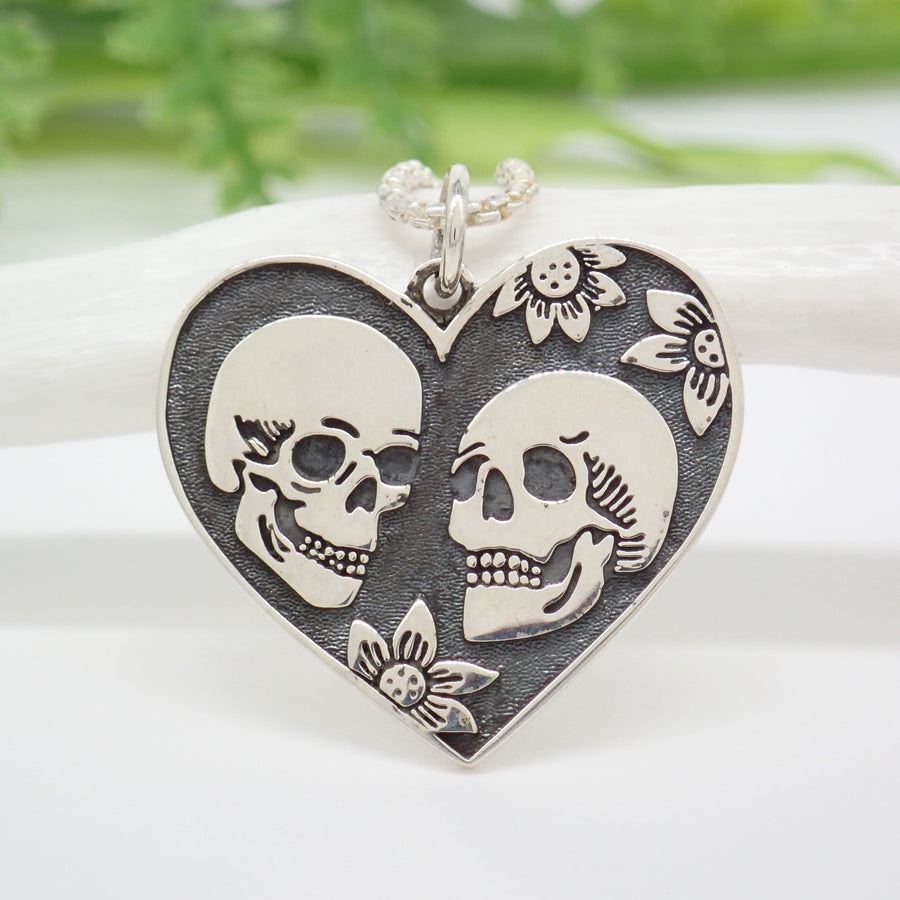  Recycled Sterling Silver Skull Lovers Charm Necklace