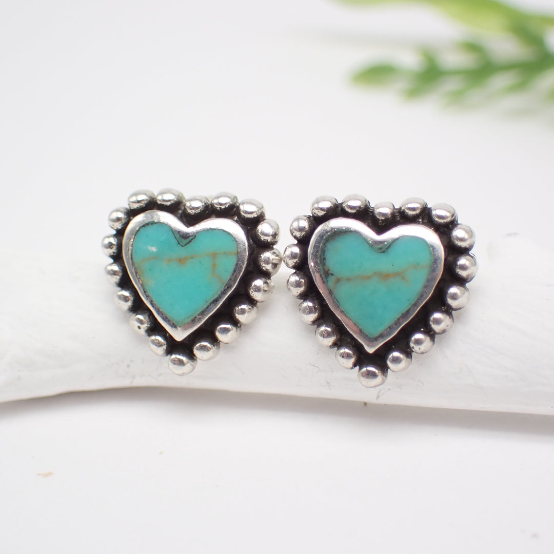 Turquoise Sterling Silver Heart Stud Earrings