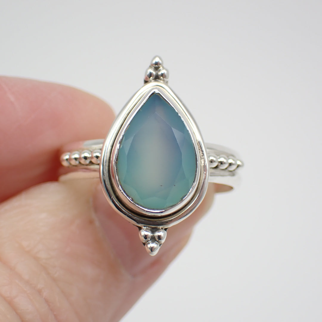 Aqua Chalcedony Sterling Silver Ring - Size 9