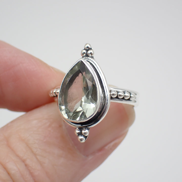 Faceted Praisolite Sterling Silver Ring