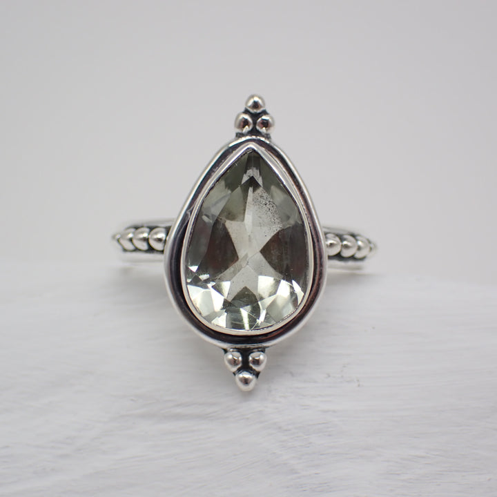 Faceted Praisolite Sterling Silver Ring