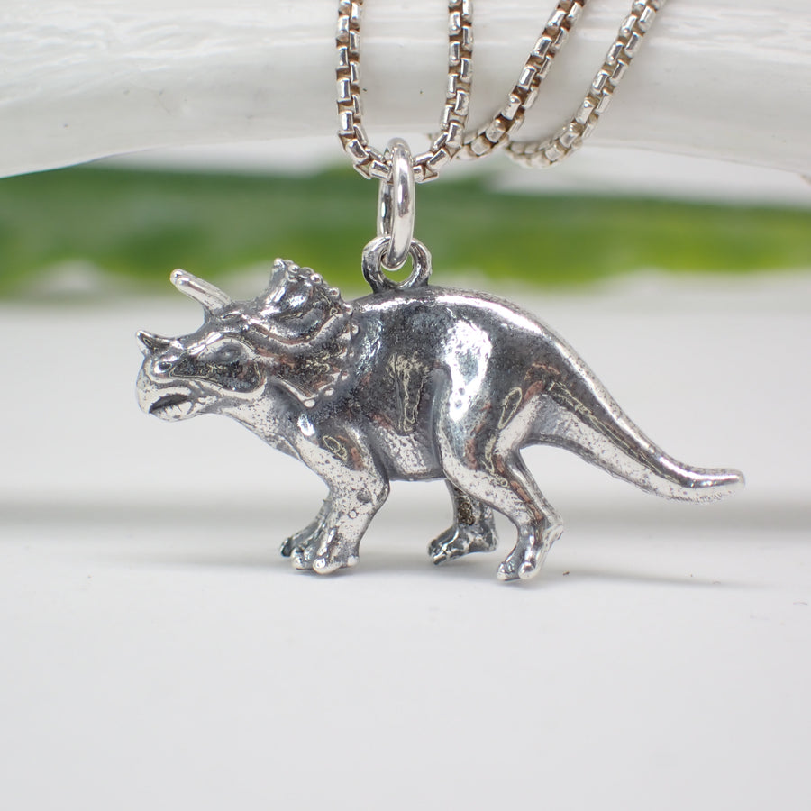 3D sterling silver Triceratops dinosaur charm