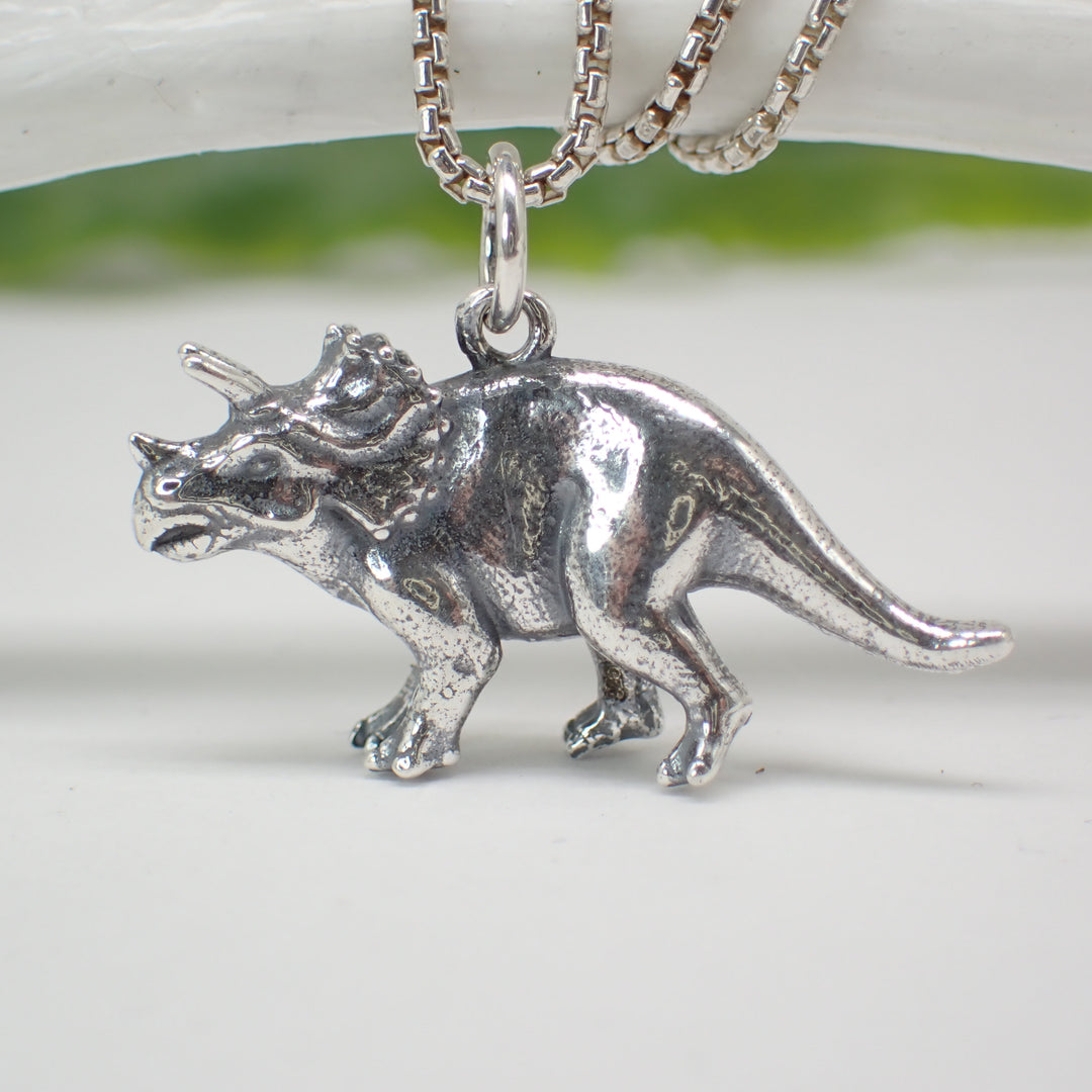 3D sterling silver Triceratops dinosaur charm
