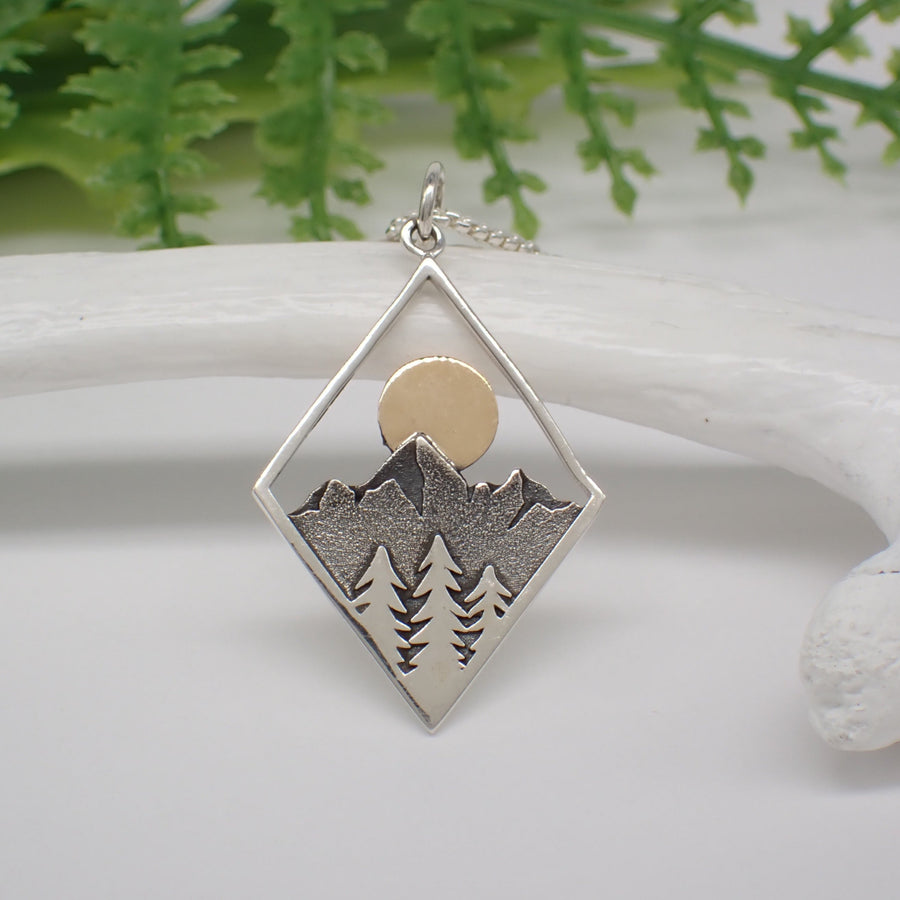 Sterling Silver Mixed Metal Mountain Landscape Charm