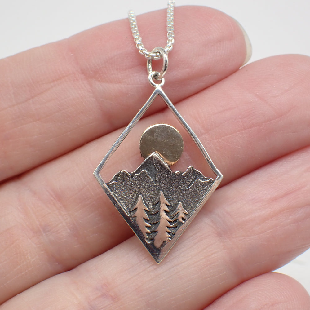 Sterling Silver Mixed Metal Mountain Landscape Charm