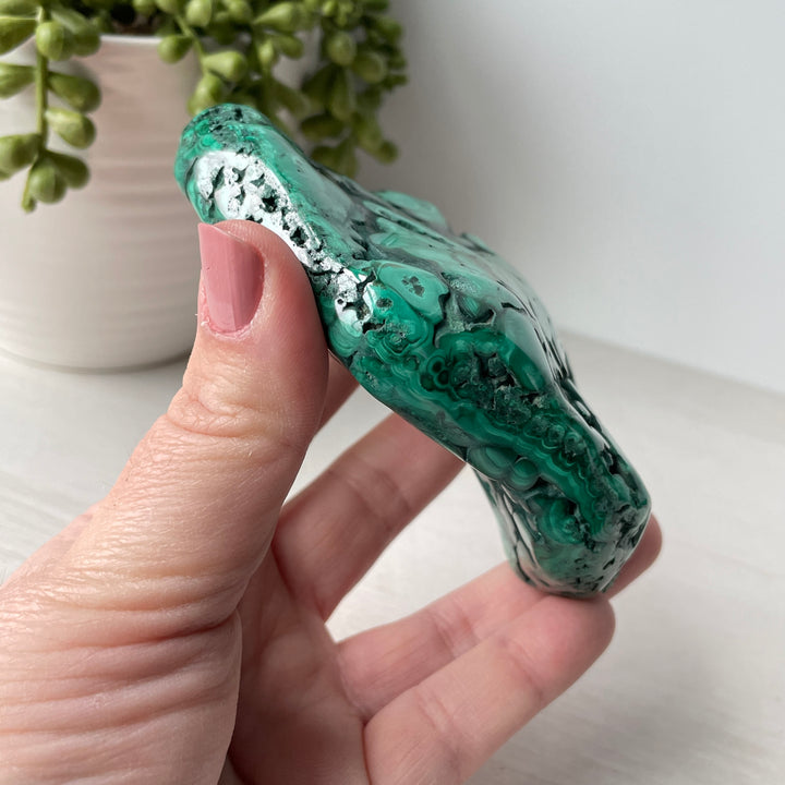 Polished Malachite Free Form with Metal Stand