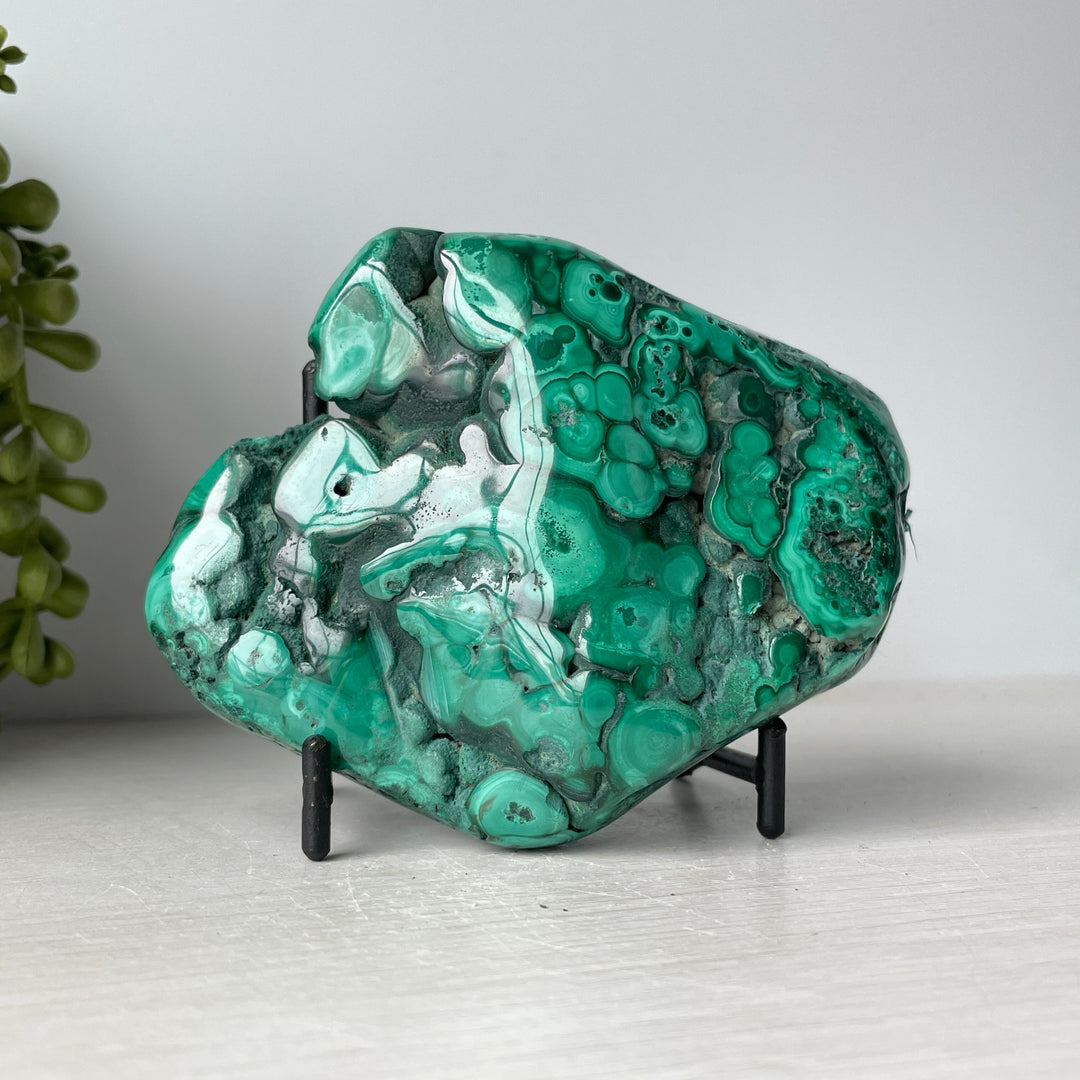 Polished Malachite Free Form with Metal Stand
