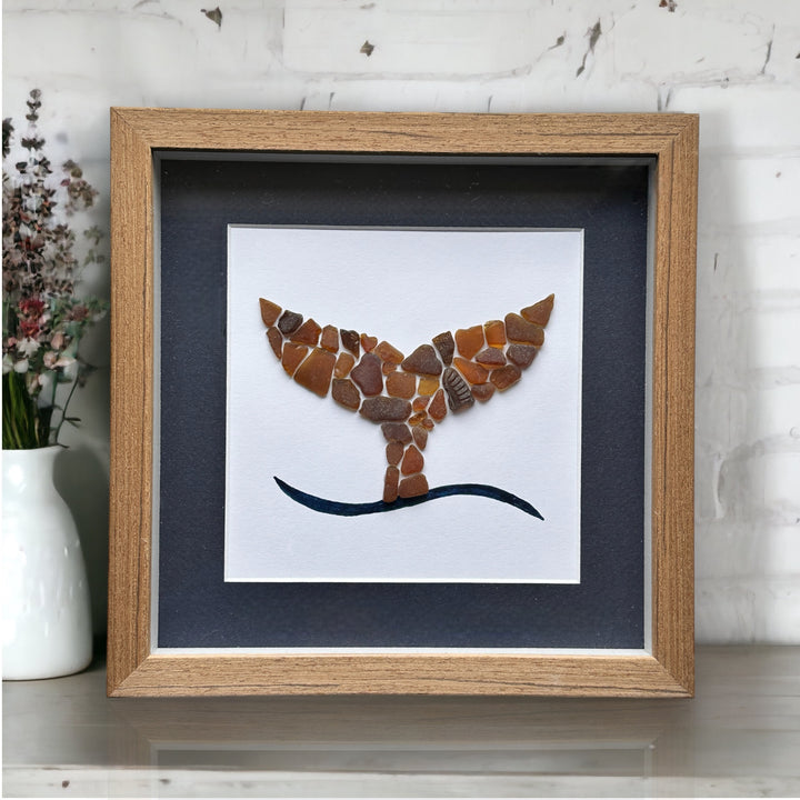 Shades of Brown Mosaic Sea Glass Whale Tail Picture