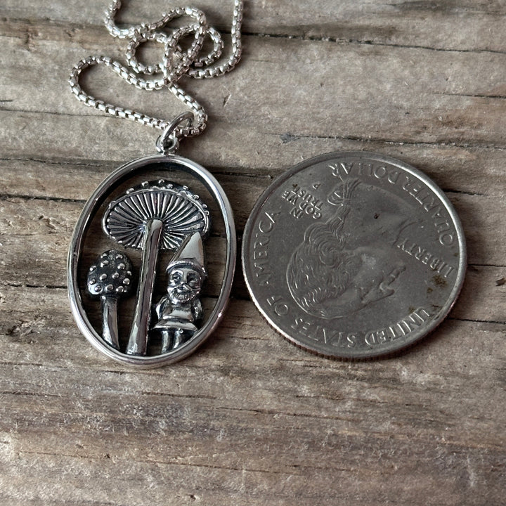 ♻️Recycled Sterling Silver Gnome with Mushrooms Charm