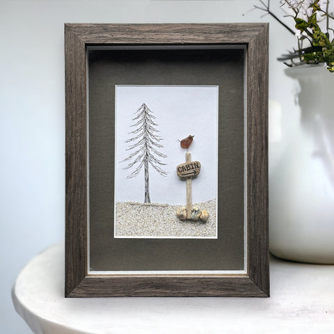 Sea Glass Bird Driftwood Cabin Beach Sand Picture Upcycled Art