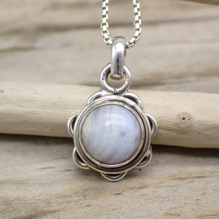Blue Lace Agate Gemstone Sterling Silver Pendant