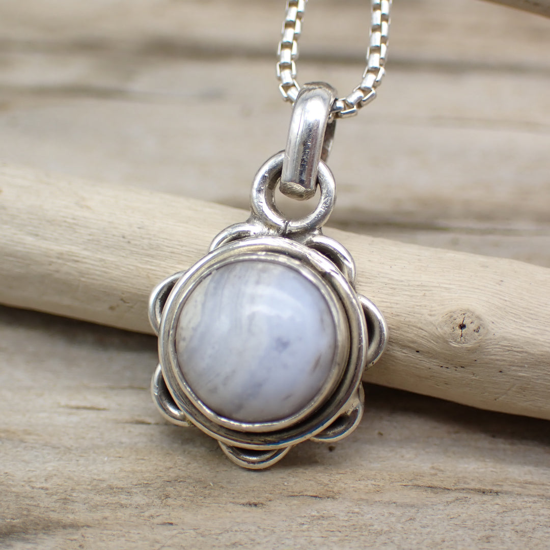 Blue Lace Agate Gemstone Sterling Silver Pendant