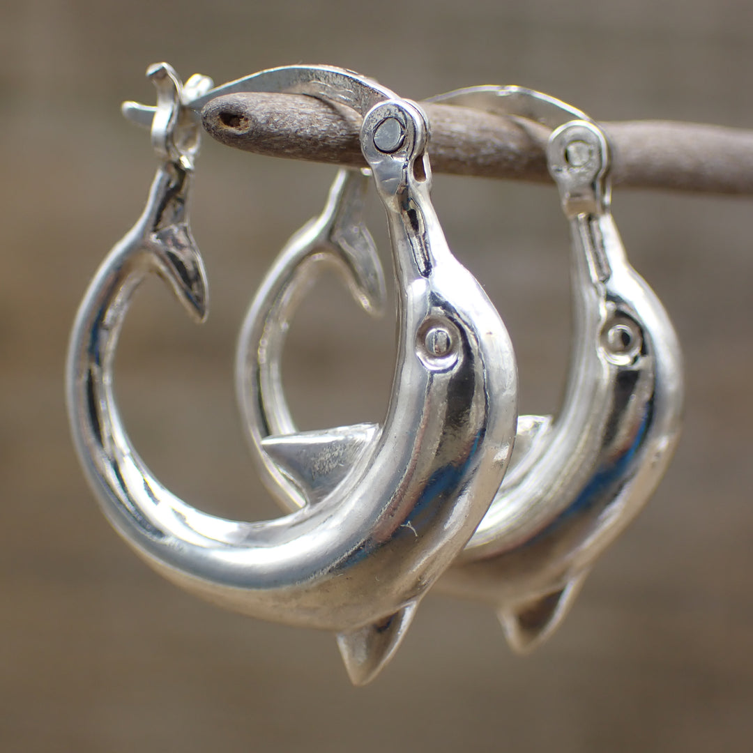Sterling Silver Dolphin Hoops