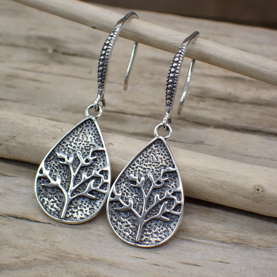 sterling silver teardrop tree earrings
