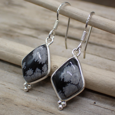 Snowflake Obsidian Sterling Silver Earrings