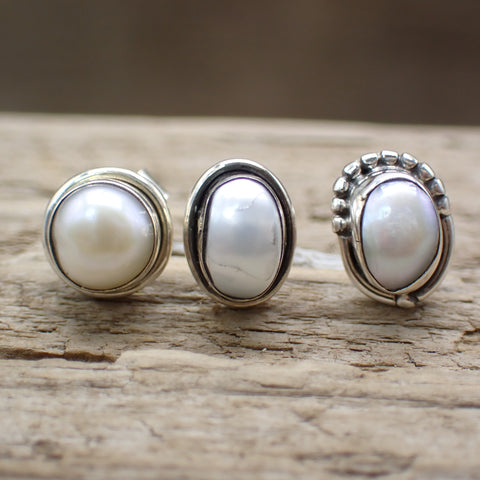 Pearl Sterling Silver Stud Earrings