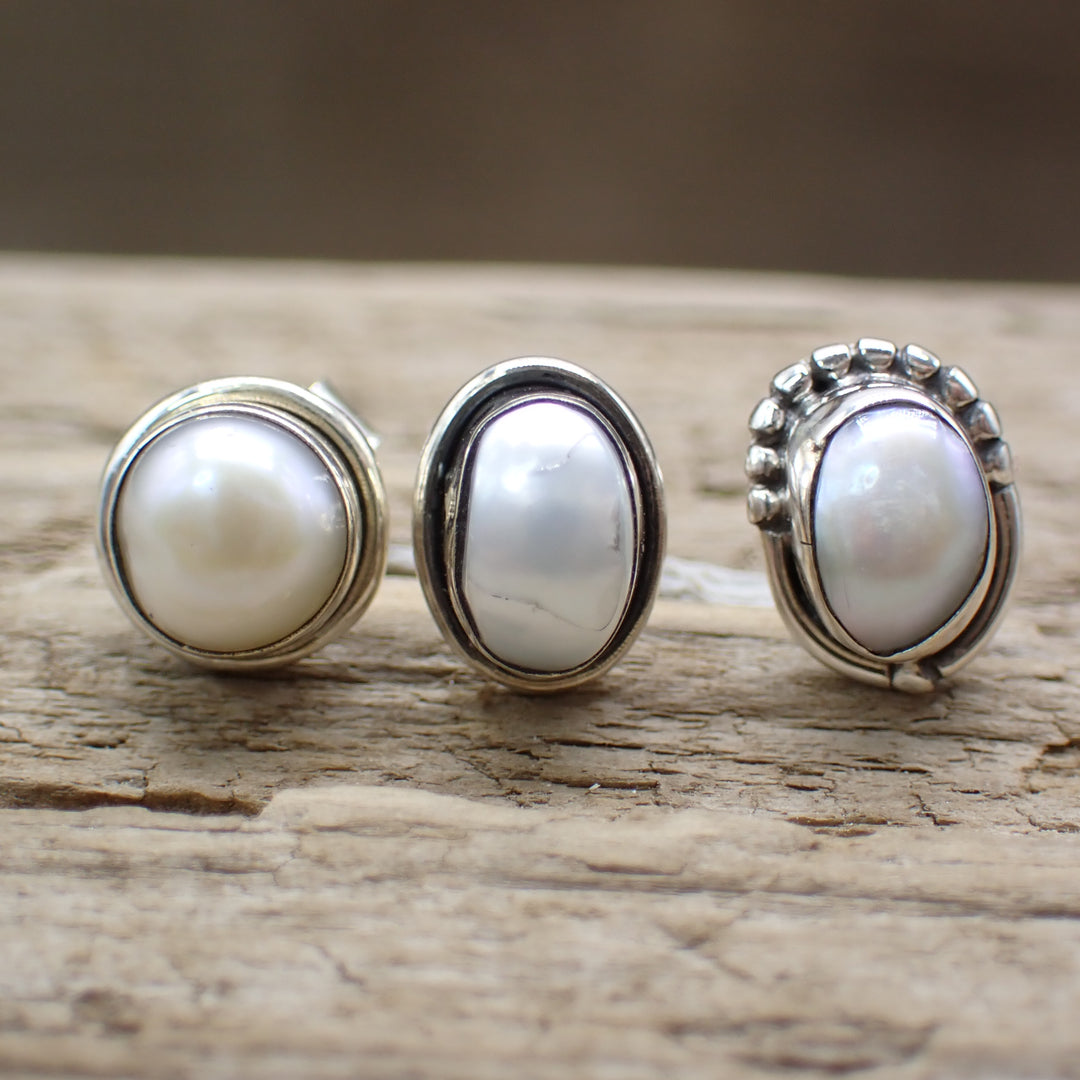 Aretes de plata de ley con perlas 