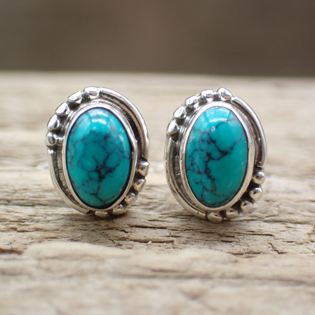 Dyed Blue Howlite Sterling Silver Stud Earrings