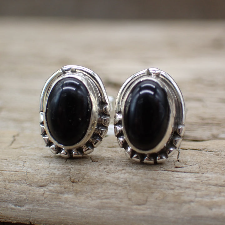Black Onyx Sterling Silver Stud Earrings